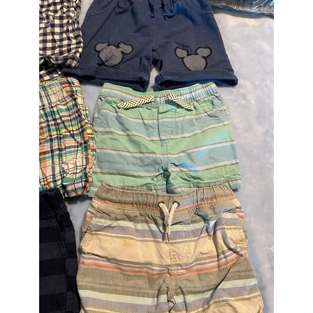 Carters OshKosh Baby Boy Shorts Lot 9 Pairs 18M Plaid Stripe Mickey Flamingo